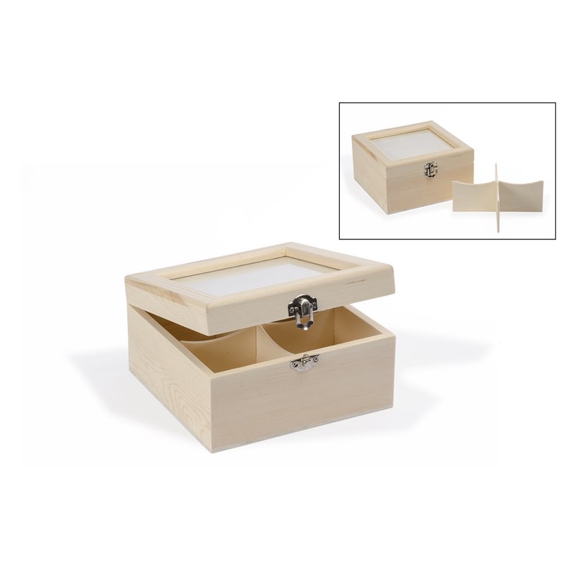 CAJA P/ TÉ 4DIV. 16.5X16.5X9CM  C/ CRISTAL