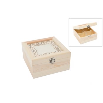 CAJA P/ TÉ 4DIV. 16.5X16.5X9CM  C/ CRISTAL