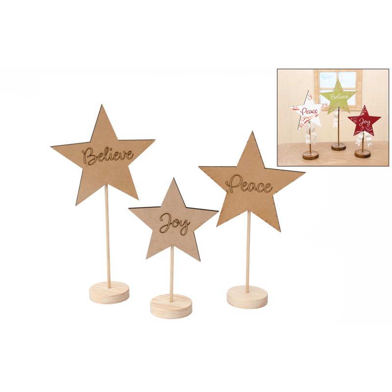 SET 3 ESTRELLAS C/BASE JOY,PEACE,BELIEVE 29.5-41-45.5XD.20X.