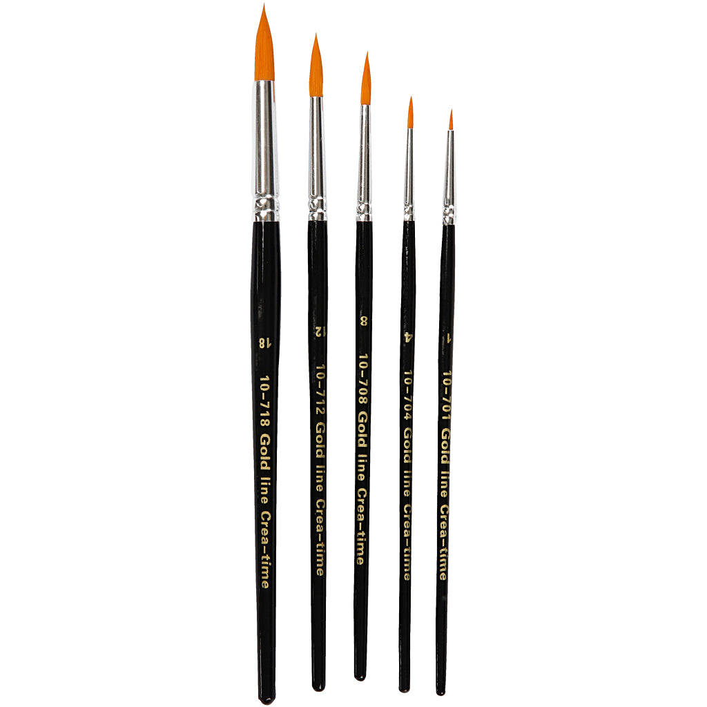 Pinceles de nylon redondos n.º 1+4+8+12+18 — 5 ud