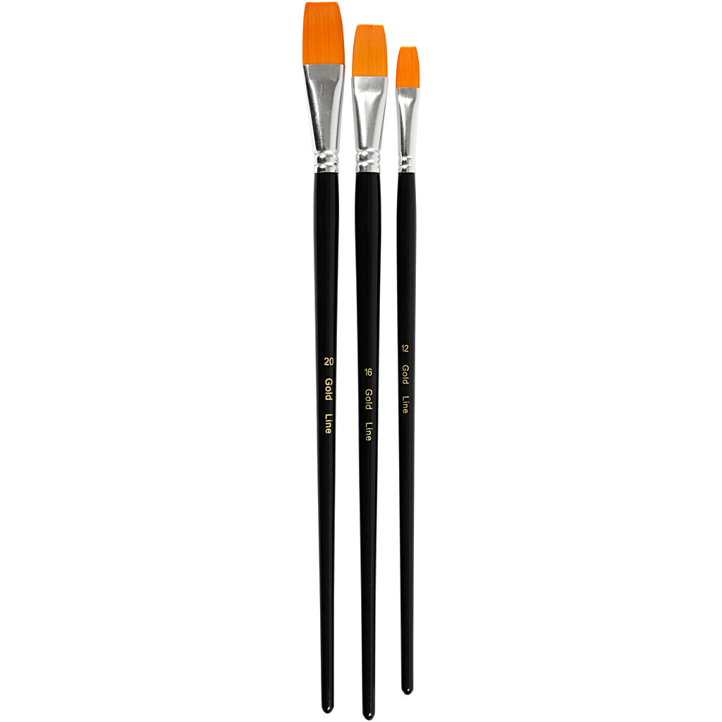 Pinceles de nylon planos grandes n.º 12+16+20 — 3 ud