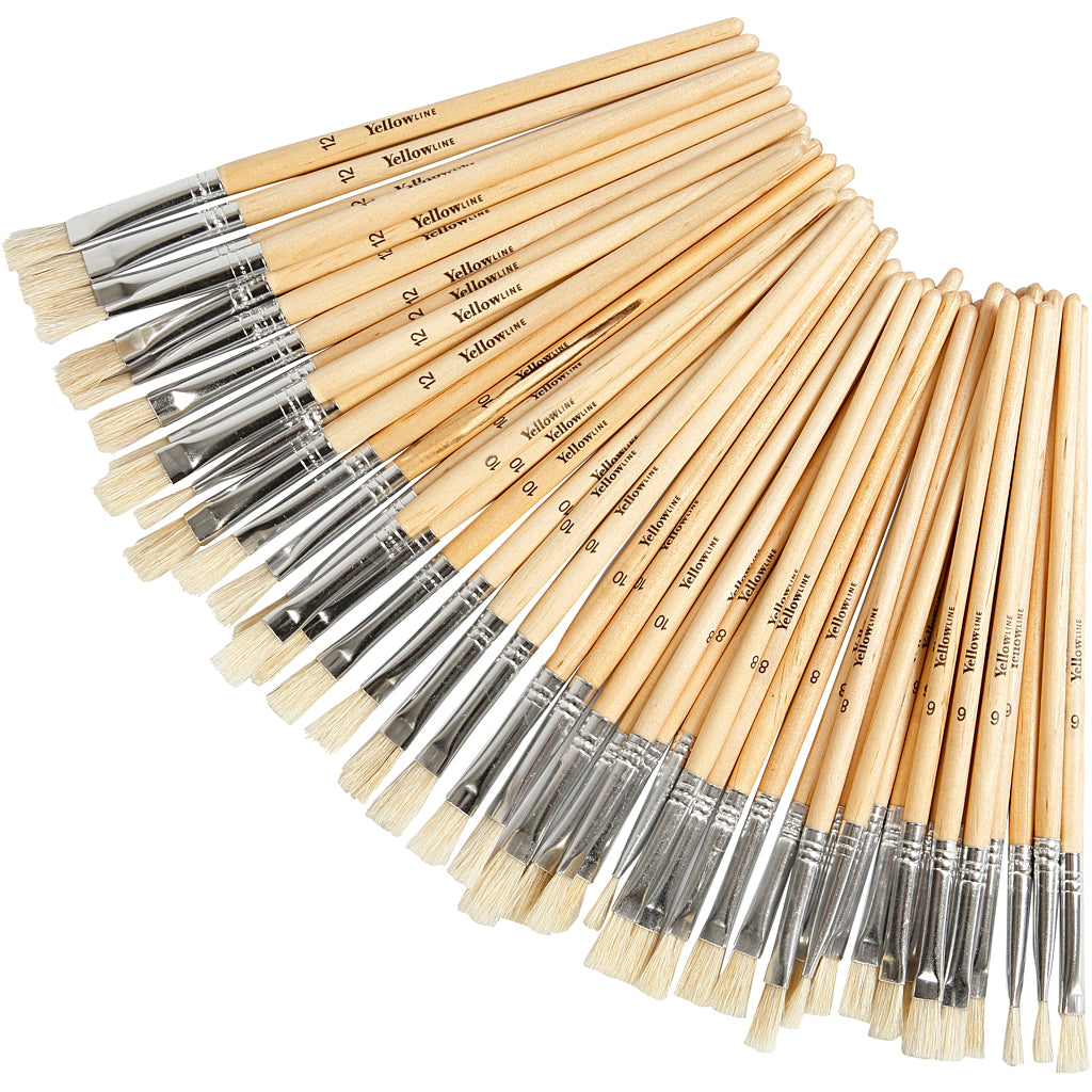 Set YellowLine 48 pinceles planos de cerda — n.º 6+8+10+12