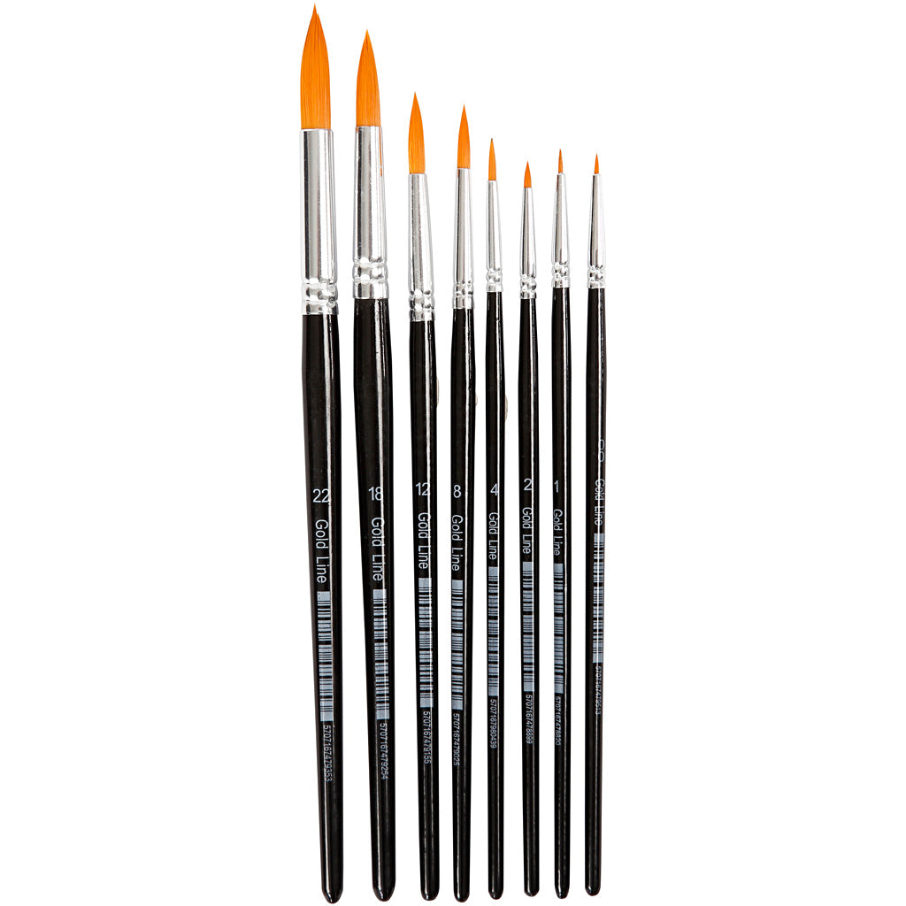 Pinceles de nylon n.º 0+1+2+4+8+12+18+22 redondo L: 16.5-21 cm — 8 ud