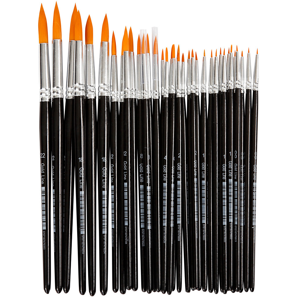 Pinceles de nylon n.º 0+1+2+4+8+12+18+22 redondo L: 17-21.5 cm — 36 ud