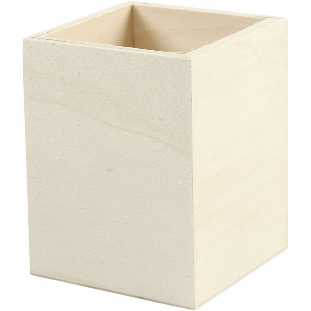 Bote de madera cuadrado portalapices