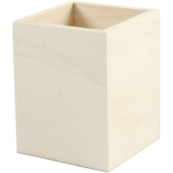 Bote de madera cuadrado portalapices