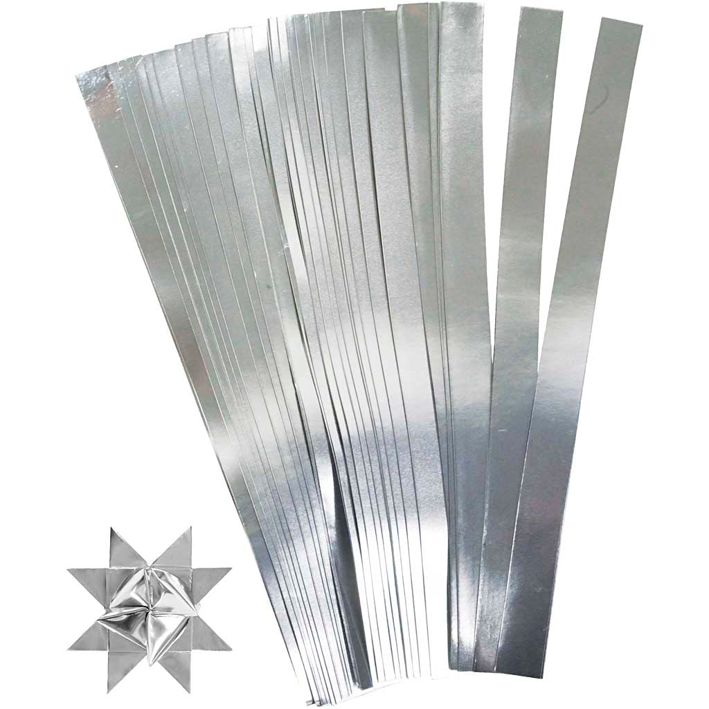 Tiras de papel para estrellas plateado ⌀ 6.5 cm — 100 tiras