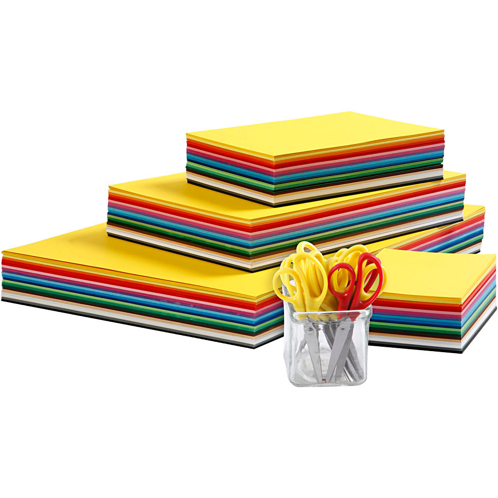 Set de cartulina kraft de colores con tijeras infantiles colores surtidos A3 180 g — 1 set