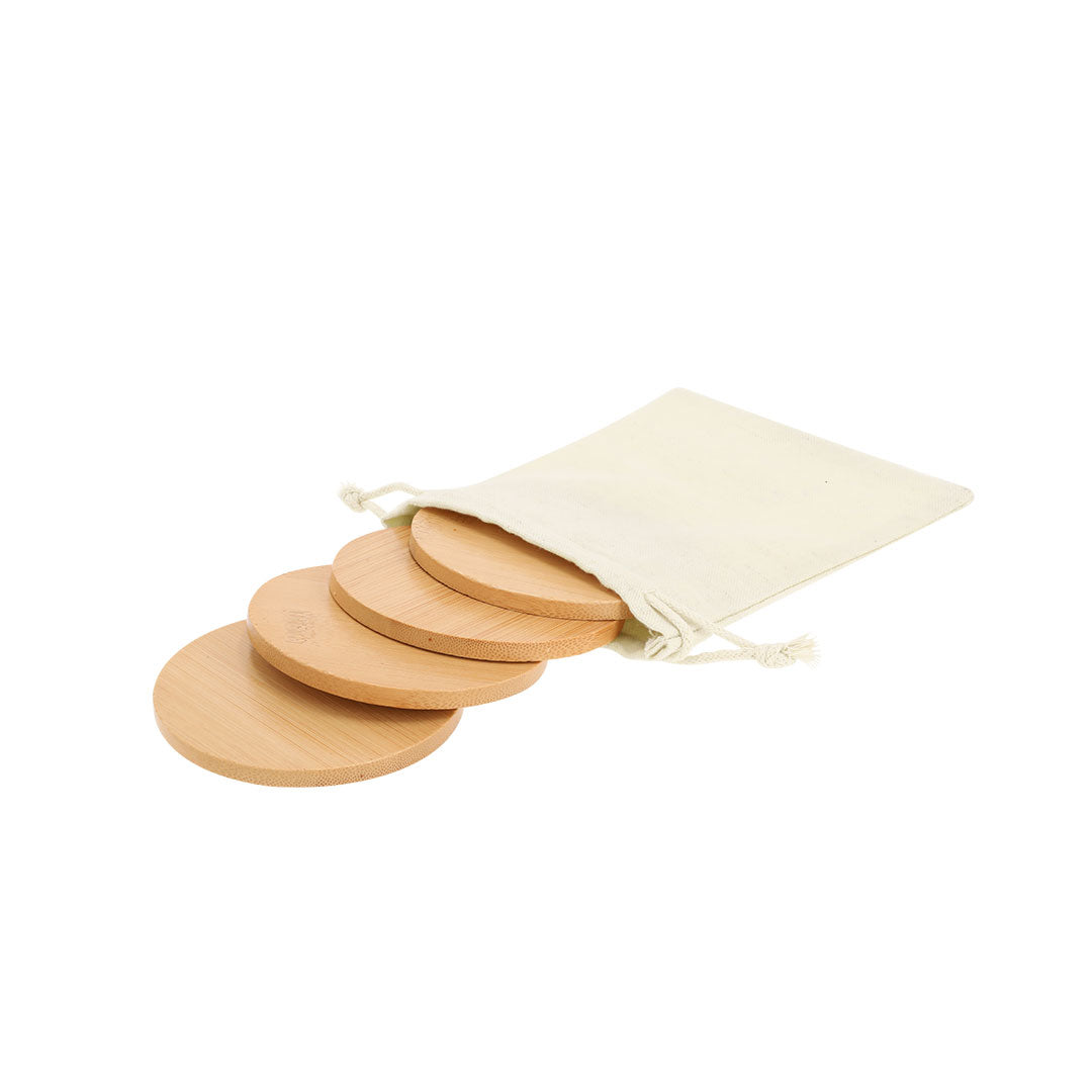 Posavasos de madera 4 bases y bolsita de tela