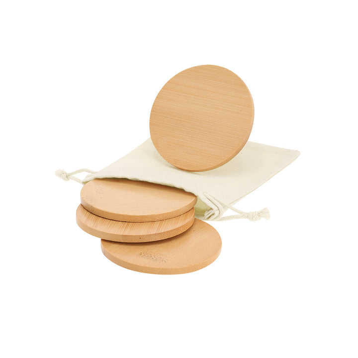 Posavasos de madera 4 bases y bolsita de tela
