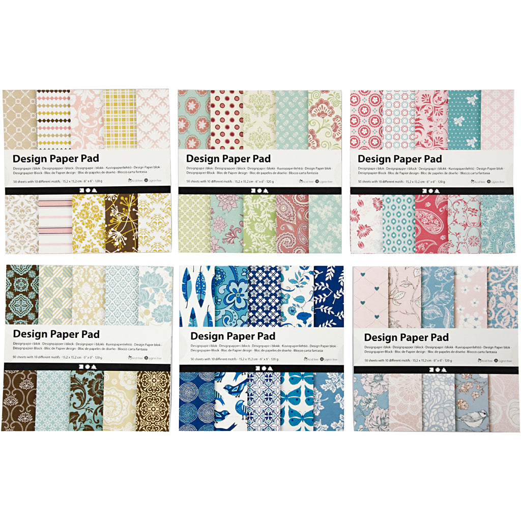 Bloc de papel decorado colores surtidos 15.2x15.2 cm 120 g — 6x50 hojas (1 pack)