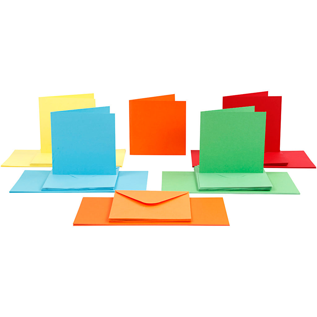 Set de tarjetas y sobres colores surtidos 15x15 cm 220 g — 50 set (1 pack)