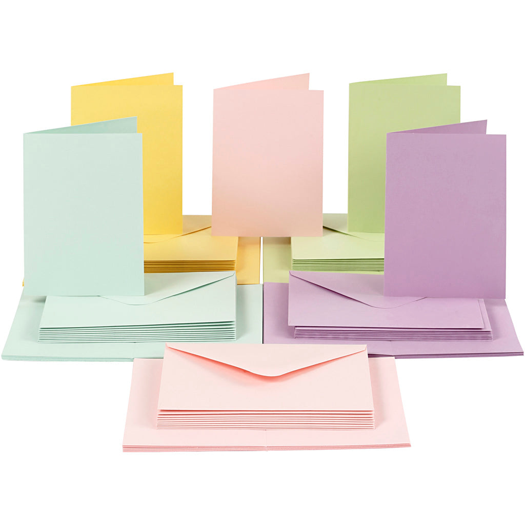 Set de tarjetas y sobres colores pastel 10.5x15 cm — 50 set (1 pack)