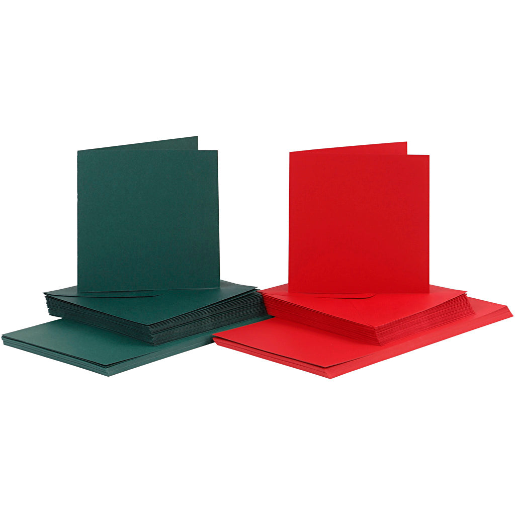 Set de tarjetas y sobres verde 15x15 cm 230 g — 50 set (1 pack)