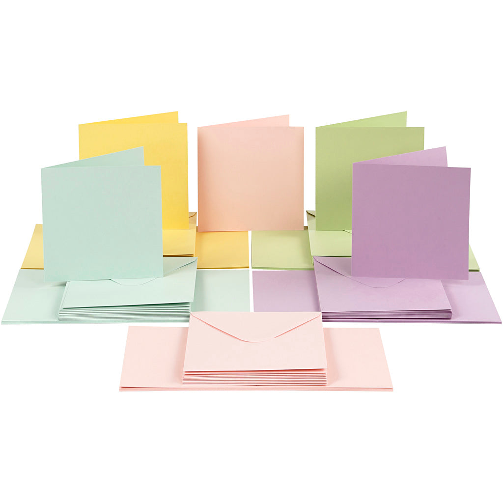 Set de tarjetas y sobres colores pastel 15x15 cm 220 g — 50 set (1 pack)