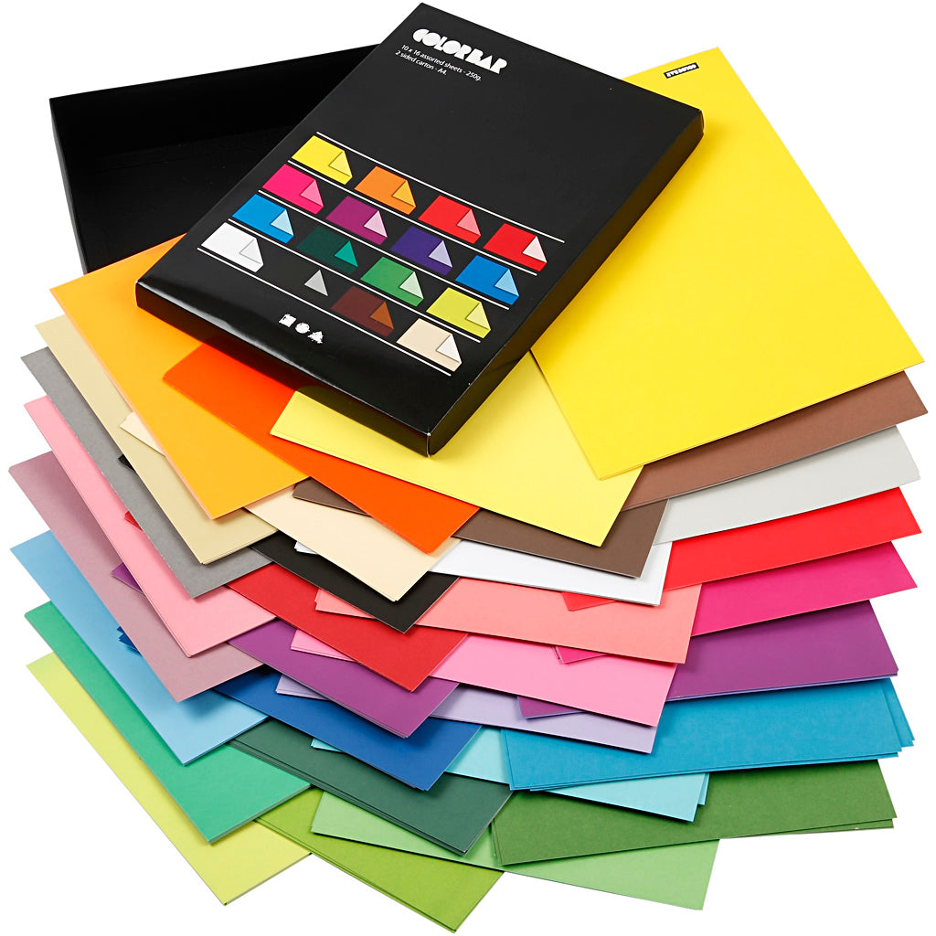 Cartulina multicolor a tiras colores surtidos A4 250 g — 16x10 hojas (1 pack)