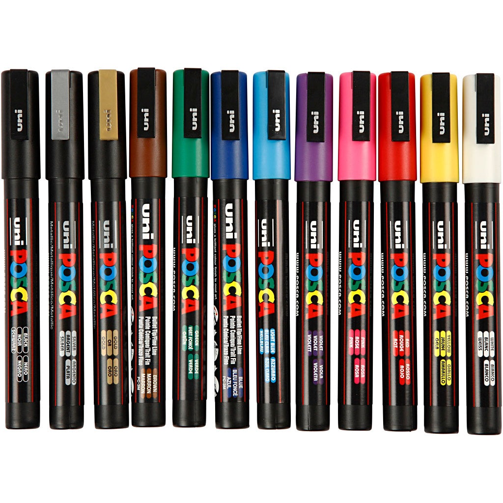 Rotulador Posca PC-3M colores surtidos punta fina línea 0.9-1.3 mm — 12 ud (1 pack)