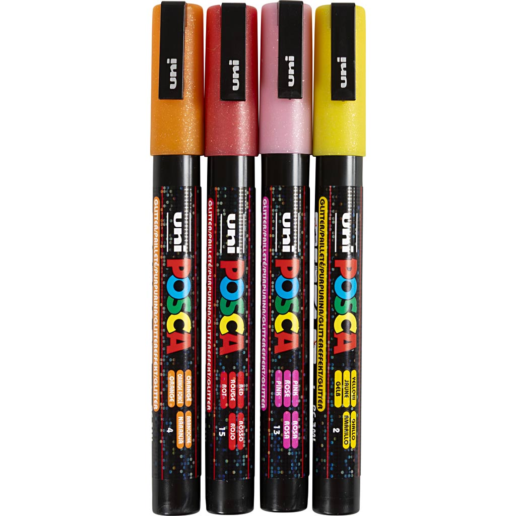 Rotulador Posca PC-3M con purpurina punta fina línea 0.9-1.3 mm — 4 ud (1 pack)