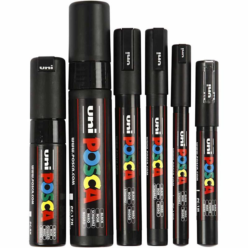 Rotulador Posca negro línea 0.7-15 mm — 6 ud (1 pack)