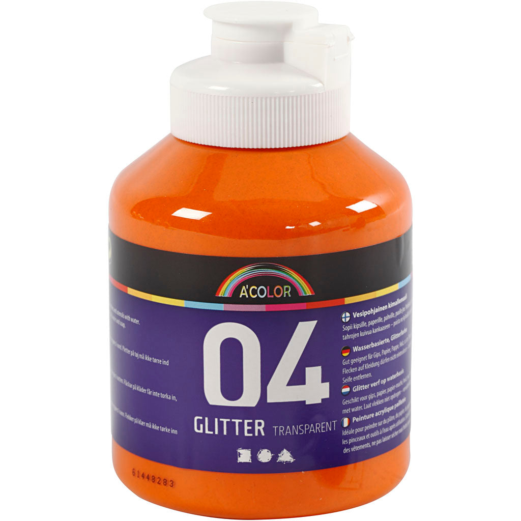 Pintura acrílica con purpurina naranja 500 ml