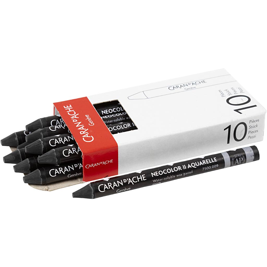 Ceras Caran d'Ache Neocolor II negro L: 10 cm — 10 ud (1 pack)