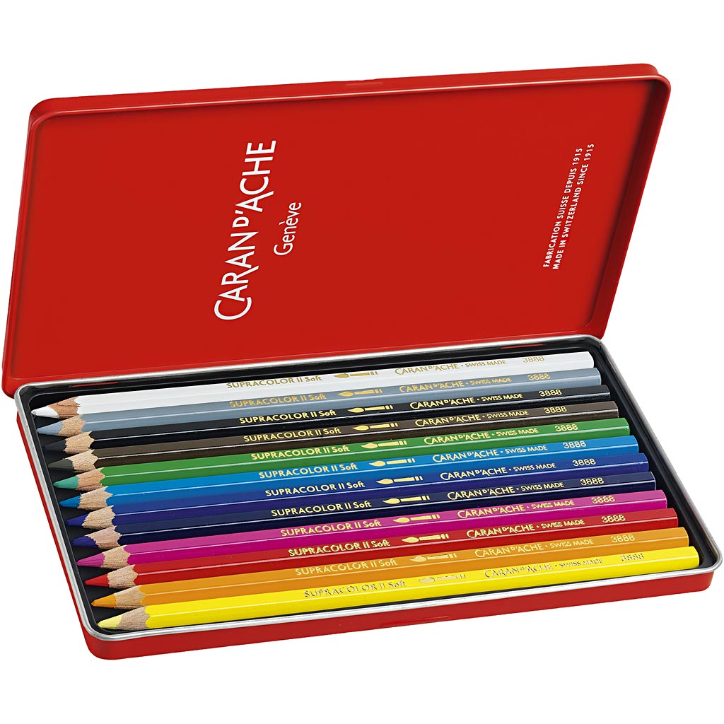 Lápices acuarelables Caran d'Ache Supracolor II colores surtidos L: 17 cm — 12 ud (1 pack)