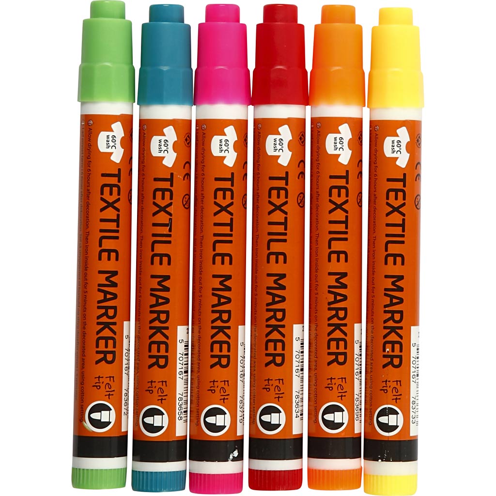 Rotuladores textiles neón línea 2-4 mm — 6 ud (1 pack)
