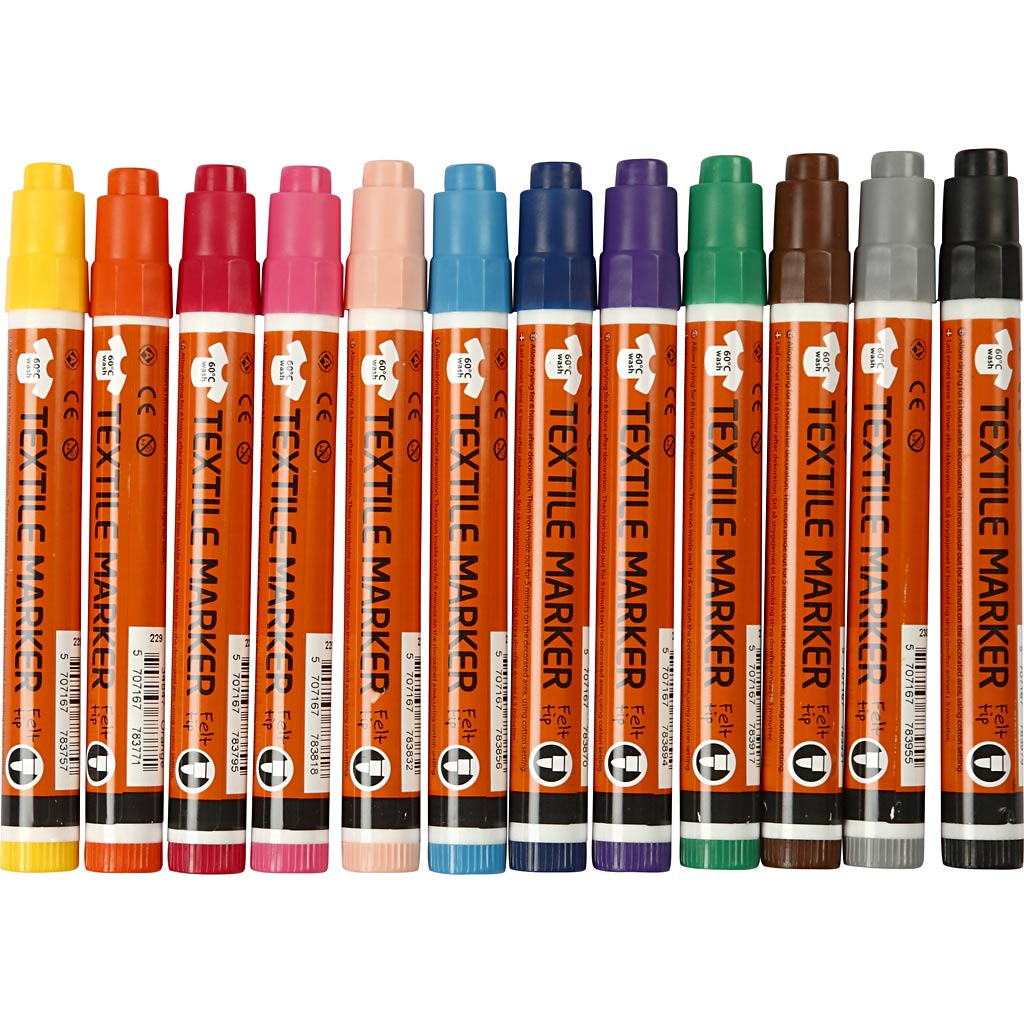 Rotuladores textiles colores surtidos línea 2-4 mm — 12 ud (1 pack)