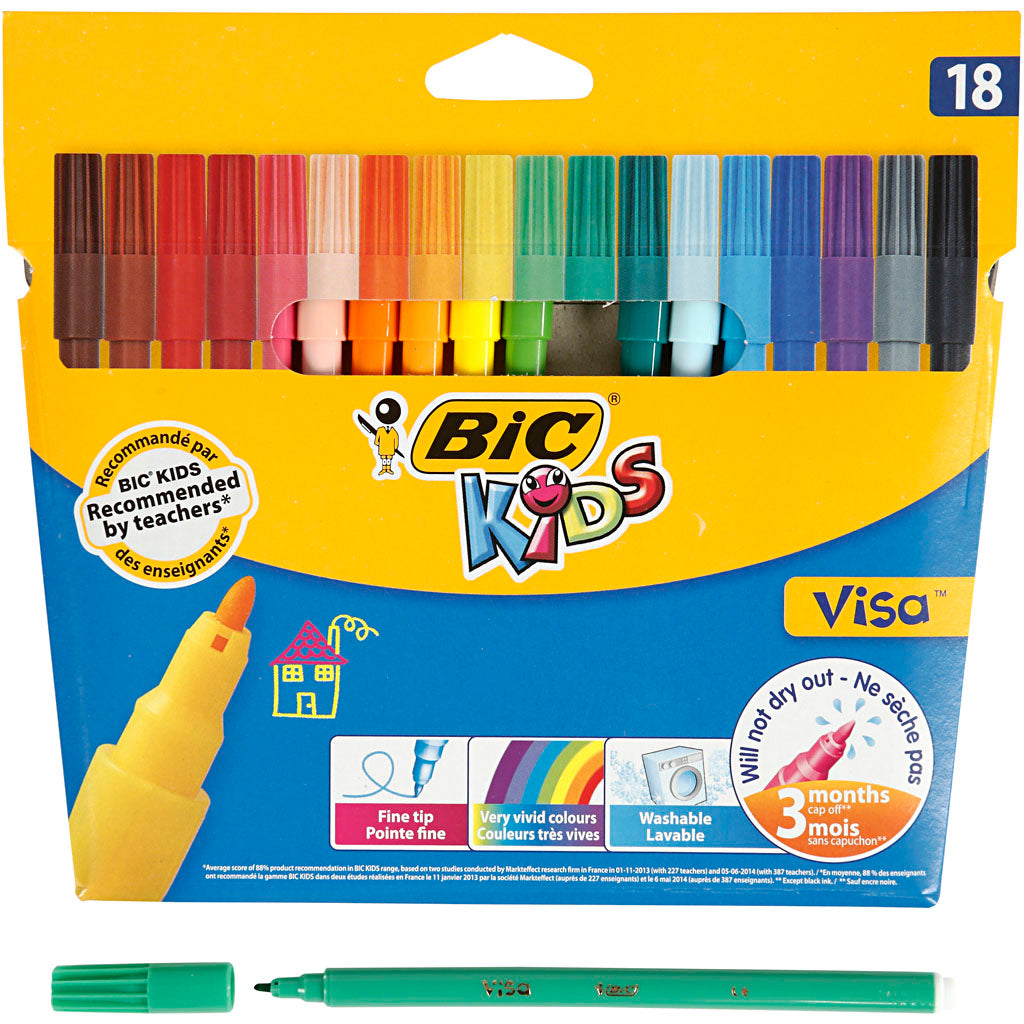 Rotulador BIC Visa Fino colores surtidos punta fina línea 1.6 mm — 18 ud (1 pack)