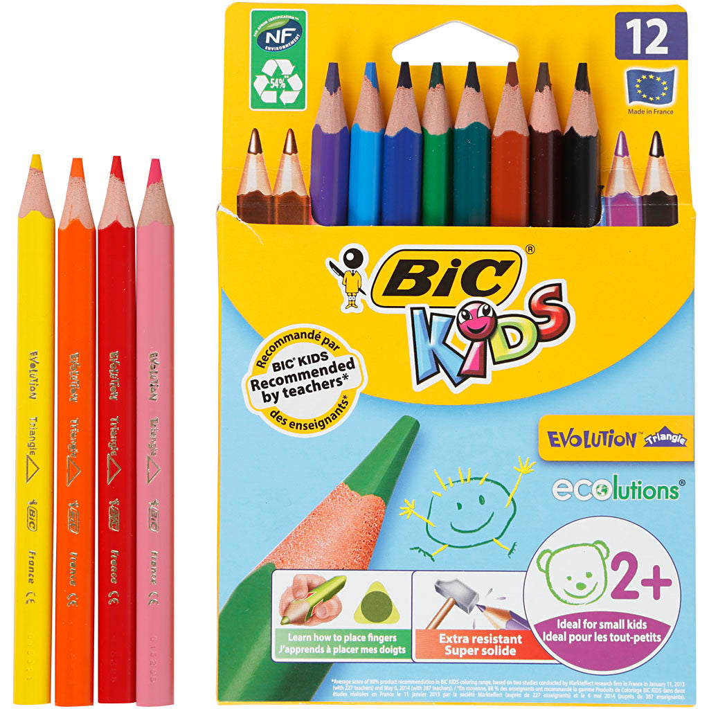 Lápices BIC Evolution triangulares colores surtidos L: 14 cm — 12 ud (1 pack)