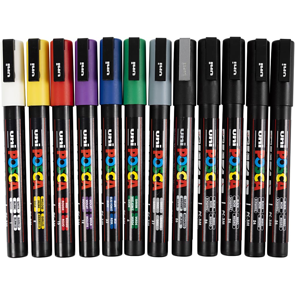 Rotulador Posca PC-3M colores surtidos punta fina línea 0.9-1.3 mm — 12 ud (1 pack)