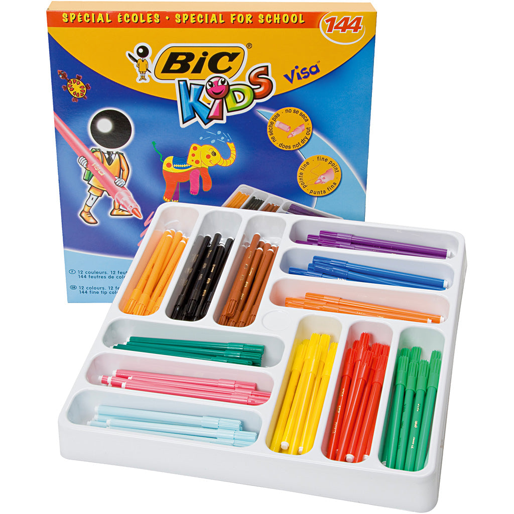 Rotulador BIC Visa Fino colores surtidos punta fina línea 0.7 mm — 144 ud (1 pack)