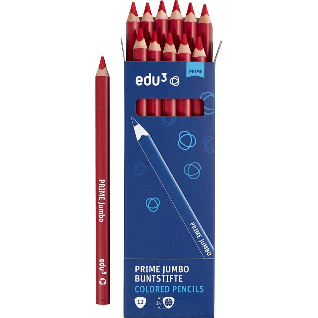 Lápices de colores EDU3 Jumbo rojo oscuro — 12 ud (1 pack)
