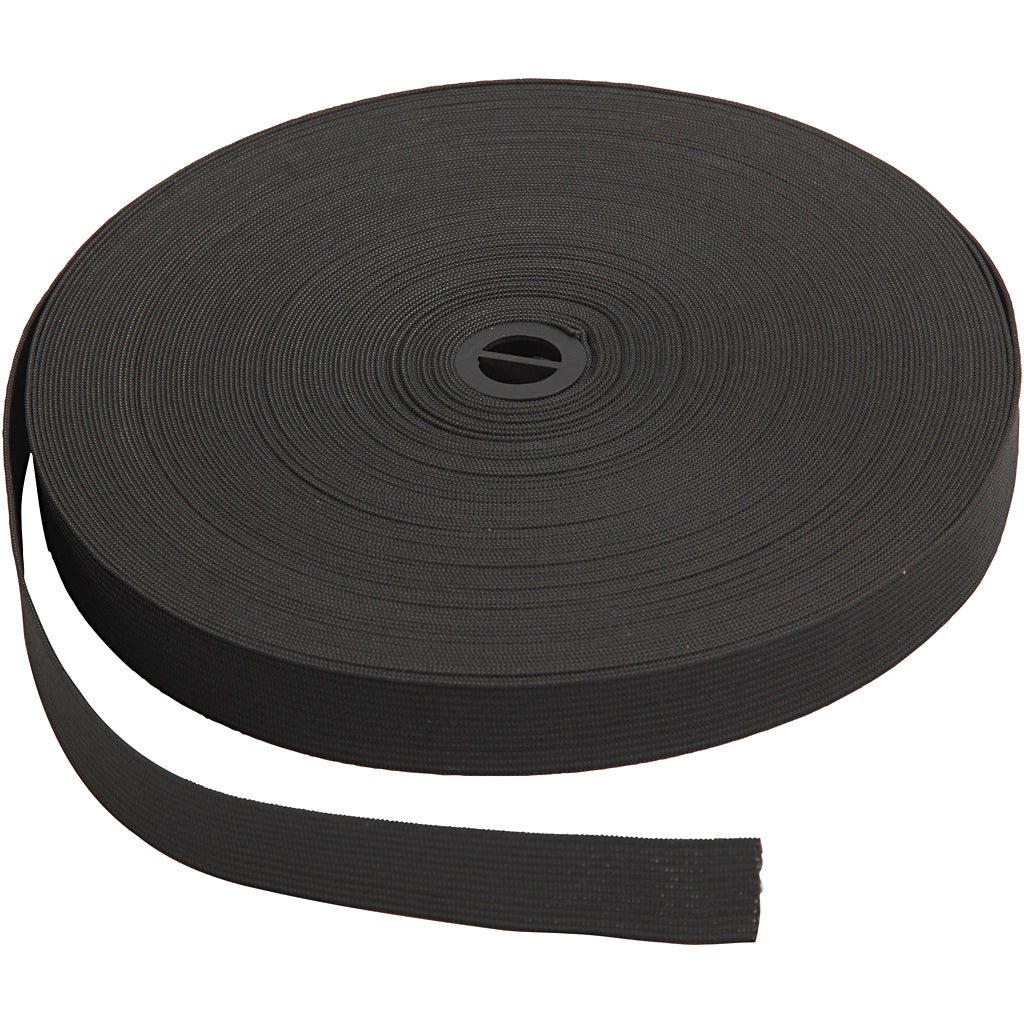 Cordón elástico negro — 25 m (1 rollo)