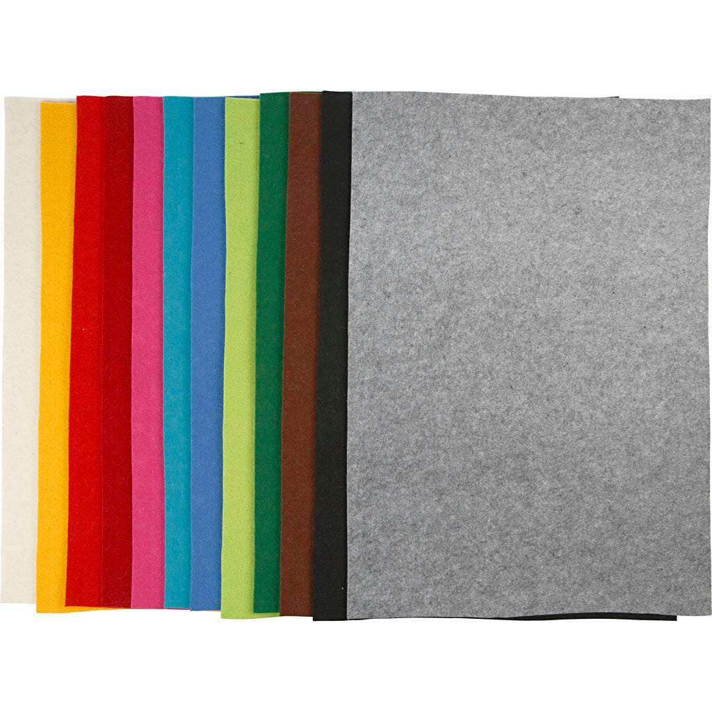 Fieltro para manualidades colores surtidos 42x60 cm — 12 hojas surt. (1 pack)