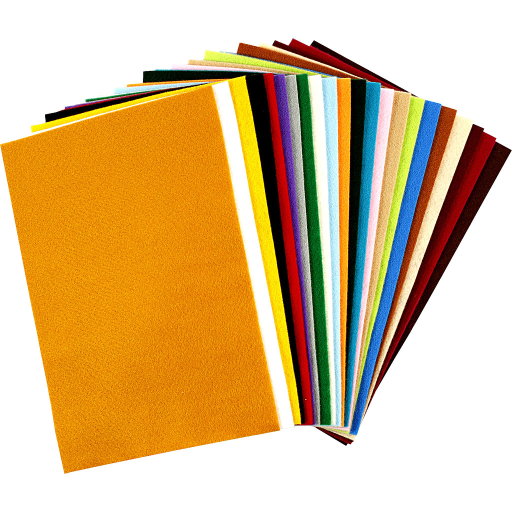 Fieltro para manualidades colores surtidos 20x30 cm 200 g — 24 hojas surt. (1 pack)
