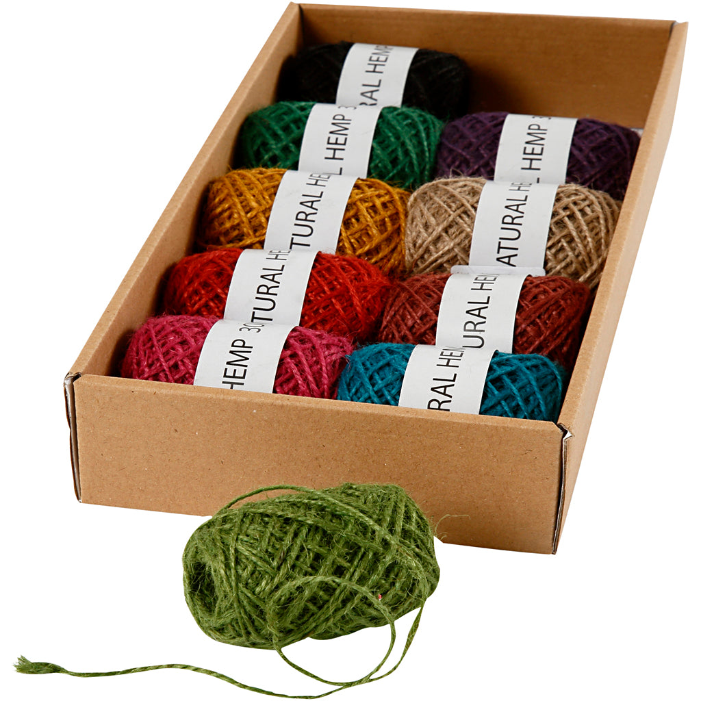 Cordón de cáñamo natural colores surtidos — 10x30 m (1 pack)