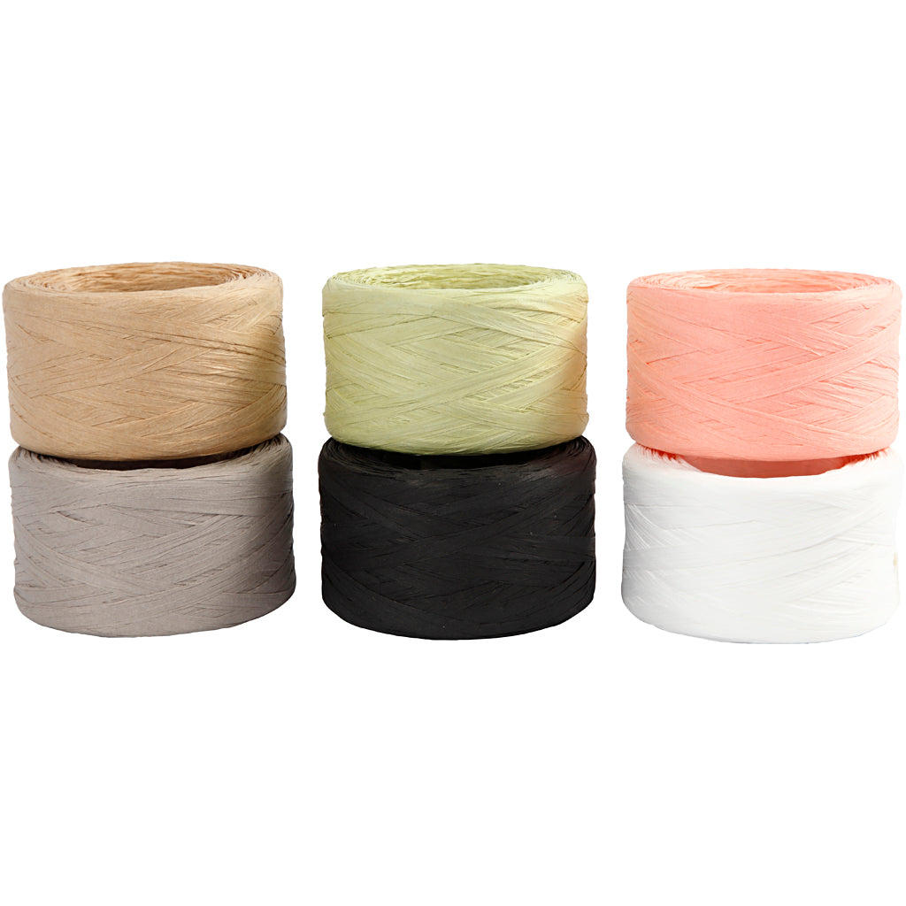 Rafia de papel colores surtidos — 6x100 m (1 pack)