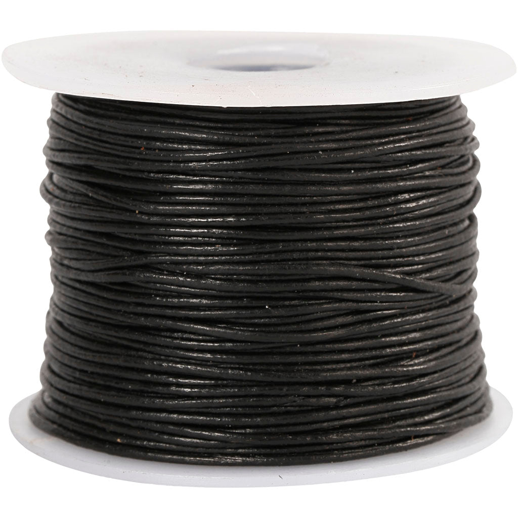 Cordón de cuero negro — 50 m (1 rollo)