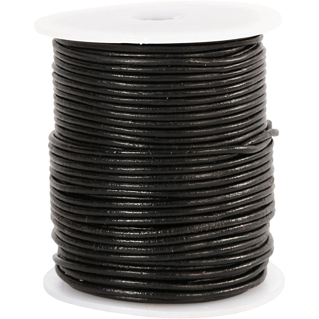 Cordón de cuero negro — 50 m (1 rollo)