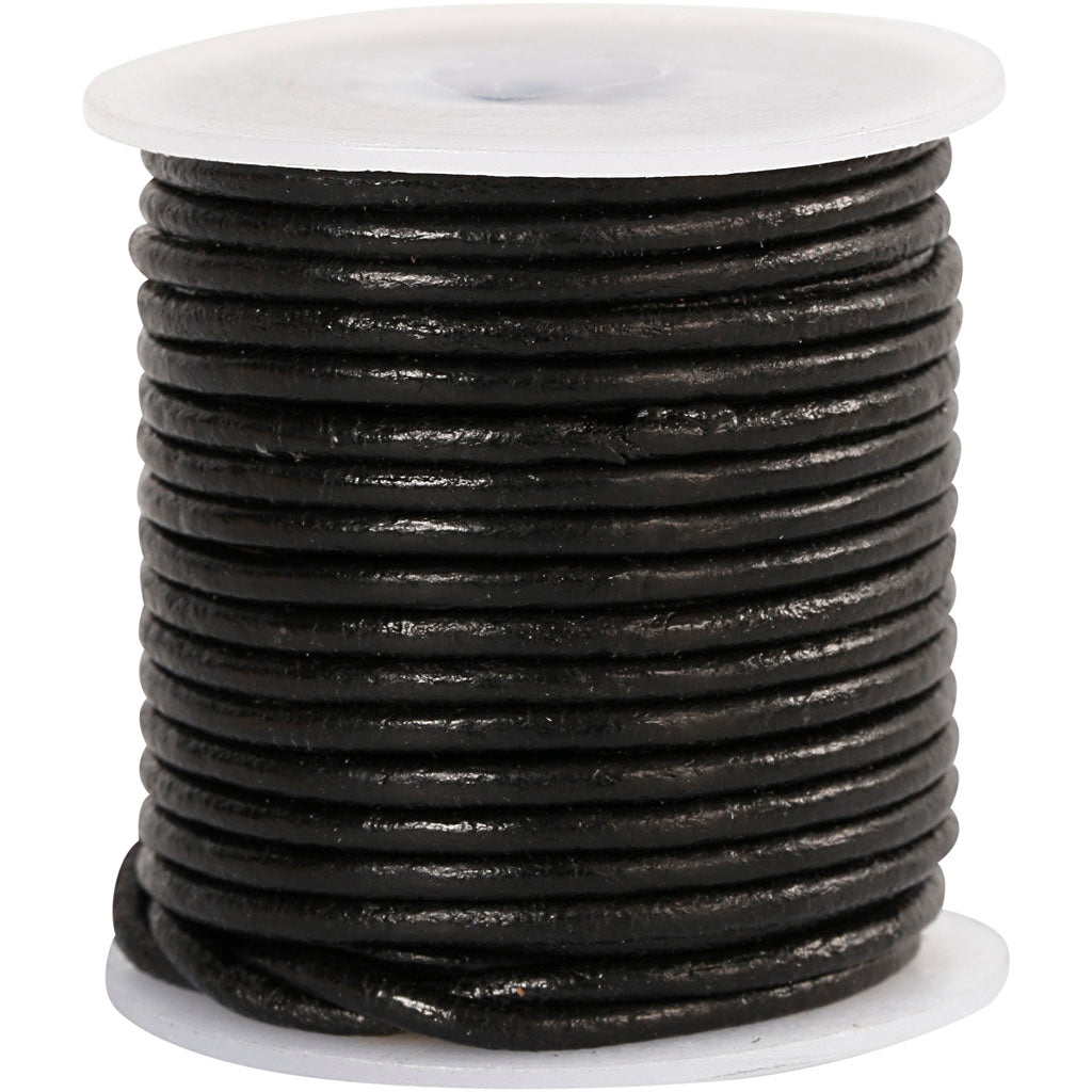 Cordón de cuero negro — 10 m (1 rollo)