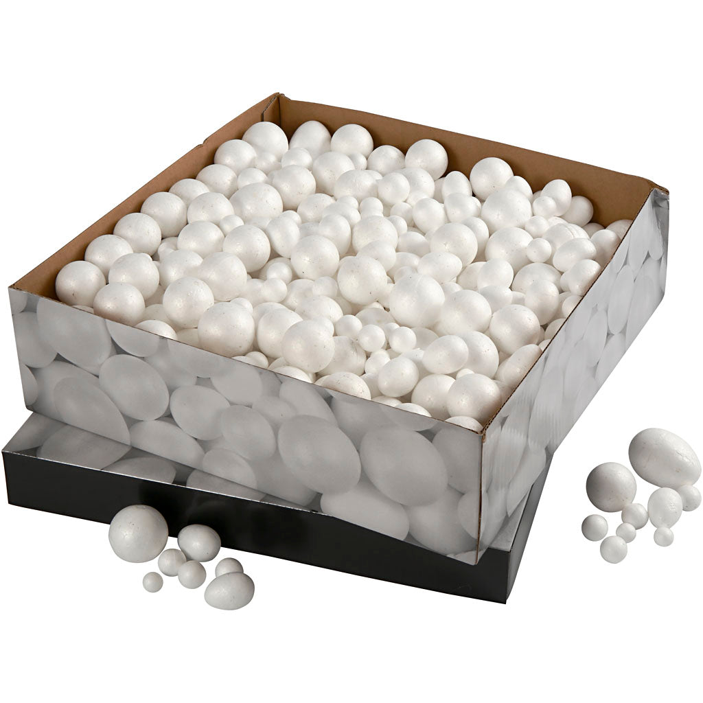 Bolas y huevos de poliestireno blanco — 550 ud (1 pack)