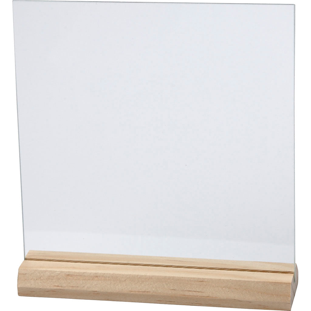 Plato de cristal con soporte de madera 15.5x15.5 cm — 10 set (1 pack)
