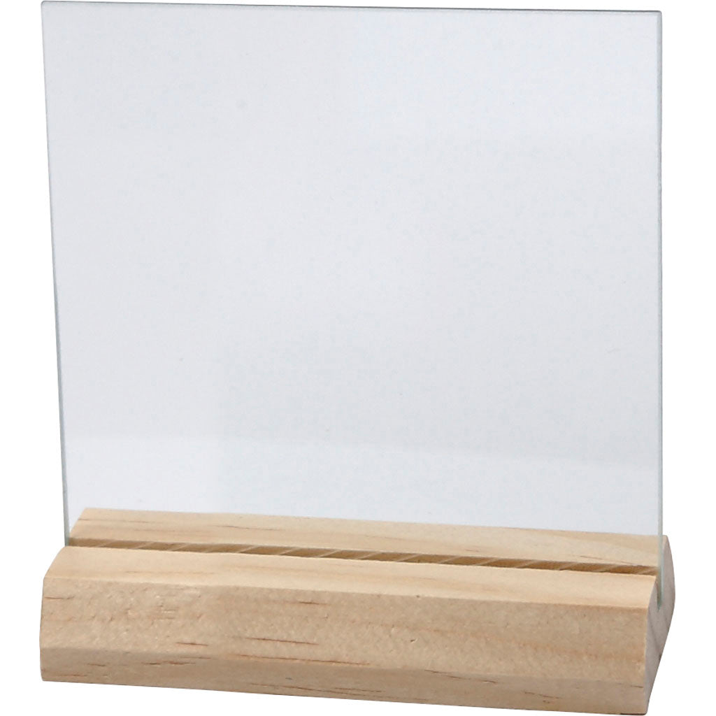 Plato de cristal con soporte de madera 7.5x7.5 cm — 10 set (1 pack)
