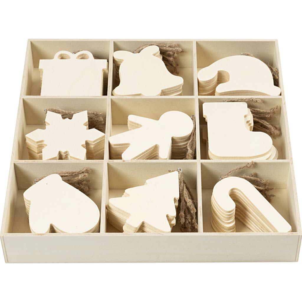 Adorno de madera surtido — 90 ud (1 pack)