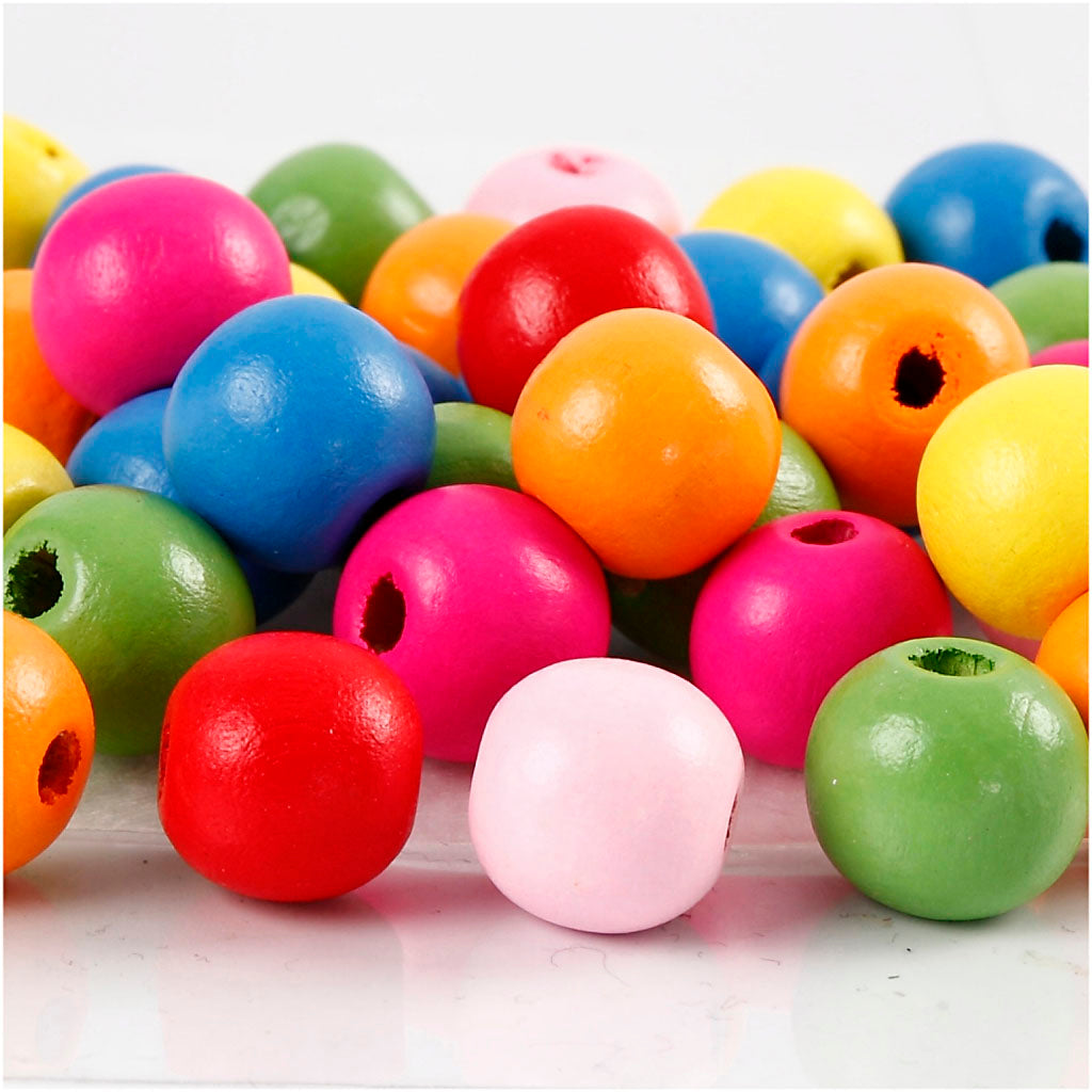 Cuentas de madera colores surtidos ⌀ 12 mm 500 g
