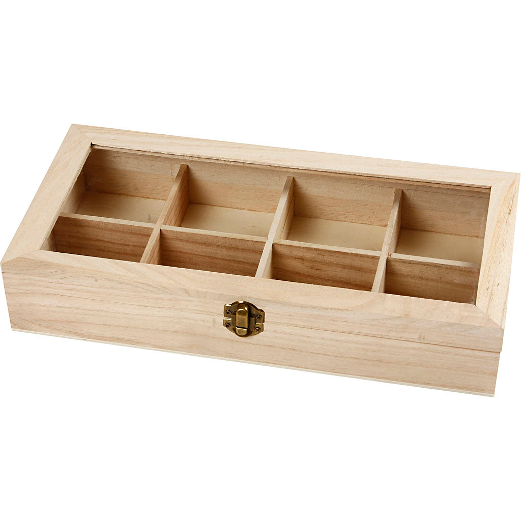 Caja con tapa de cristal 32x16x6 cm — 1 ud