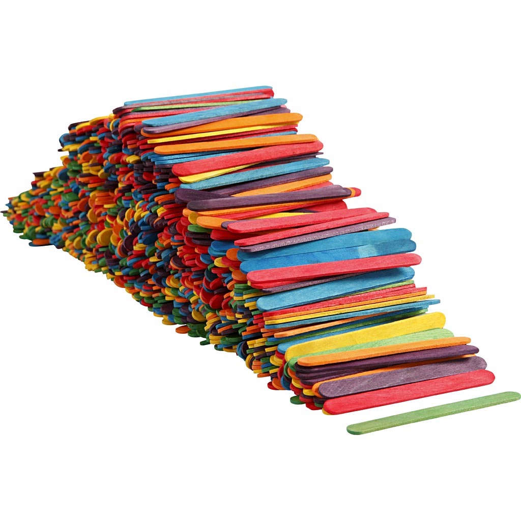 Palos de madera colores surtidos L: 11.4 cm — 1000 ud (1 pack)