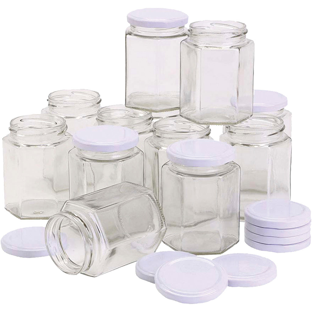 Tarro de cristal hexagonal ⌀ 7 cm 180 ml — 12 ud (1 pack)