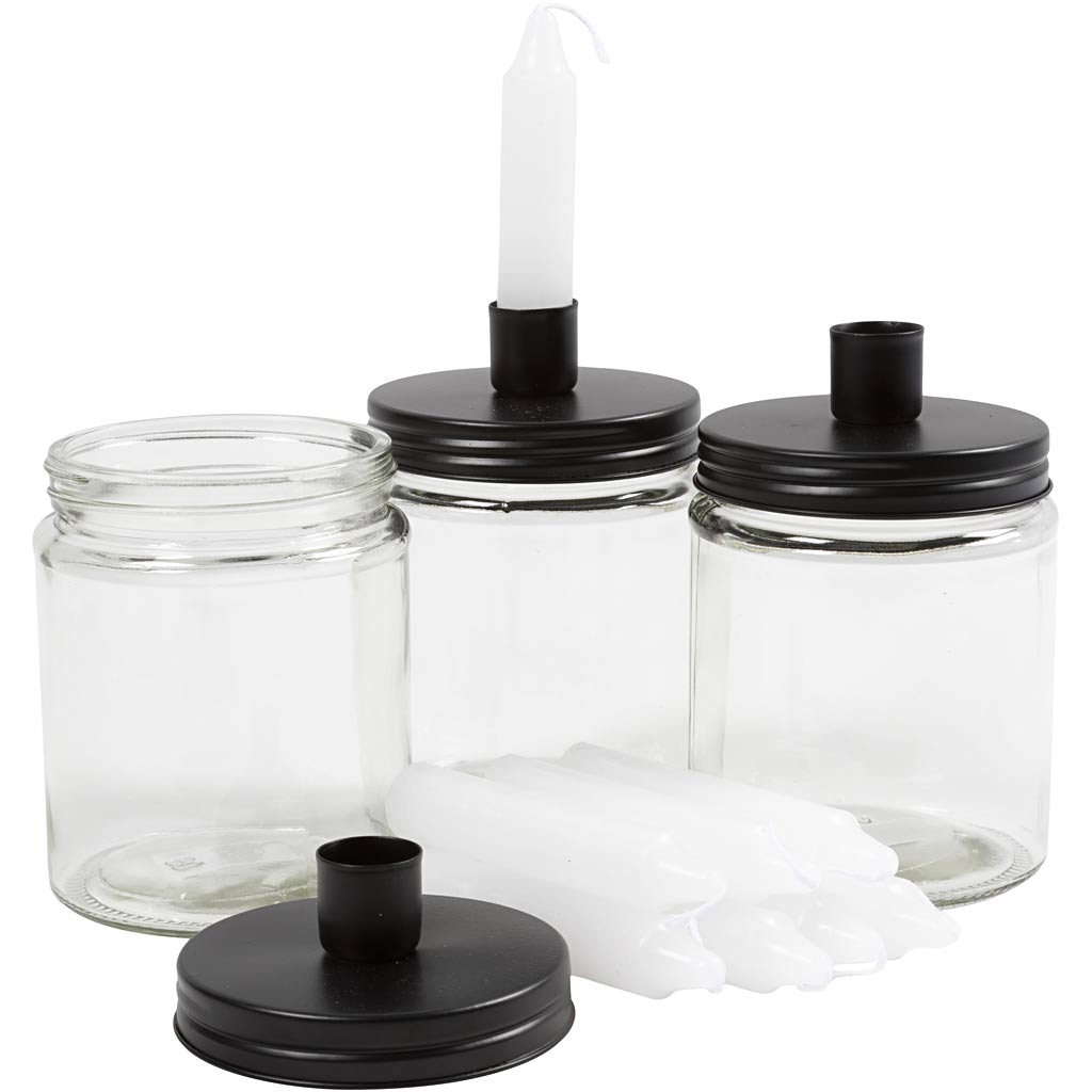 Tarro con portavelas y vela 15 cm — 6 set (1 pack)